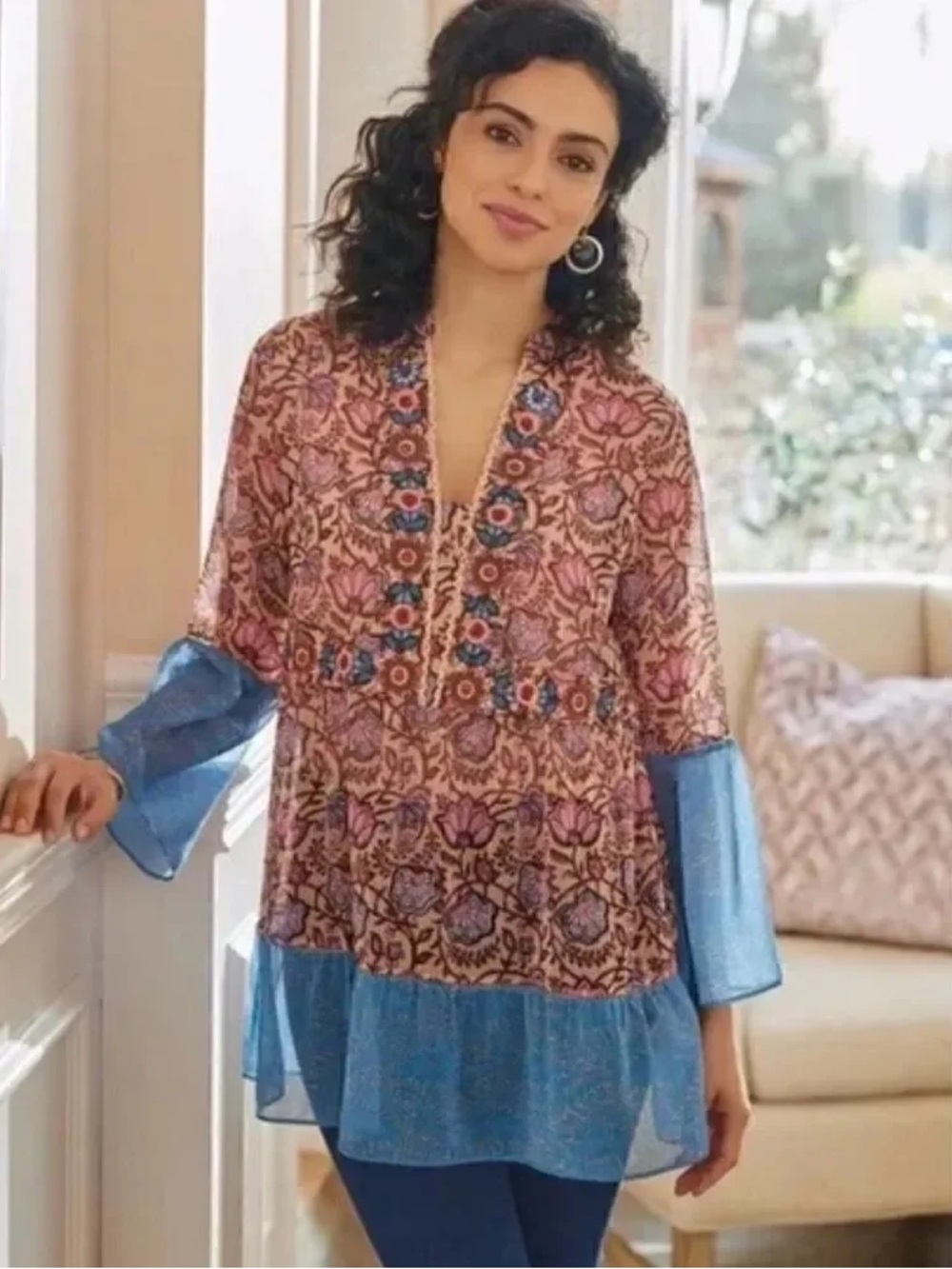 Soft Surroundings Pergola Floral Sheer Boho Tunic